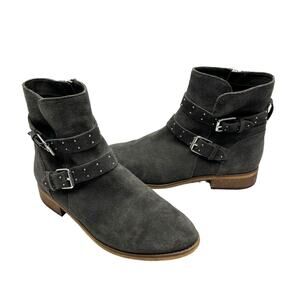 BP. Nordstrom Riley Gray Suede Leather Buckle Strap Zip Up Moto Booties